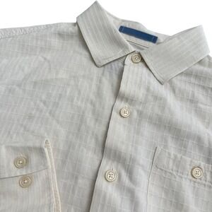 Tommy Bahama Mens Silk Blend‎ Textured Grid Long Sleeve Buttondown Shirt Cream M